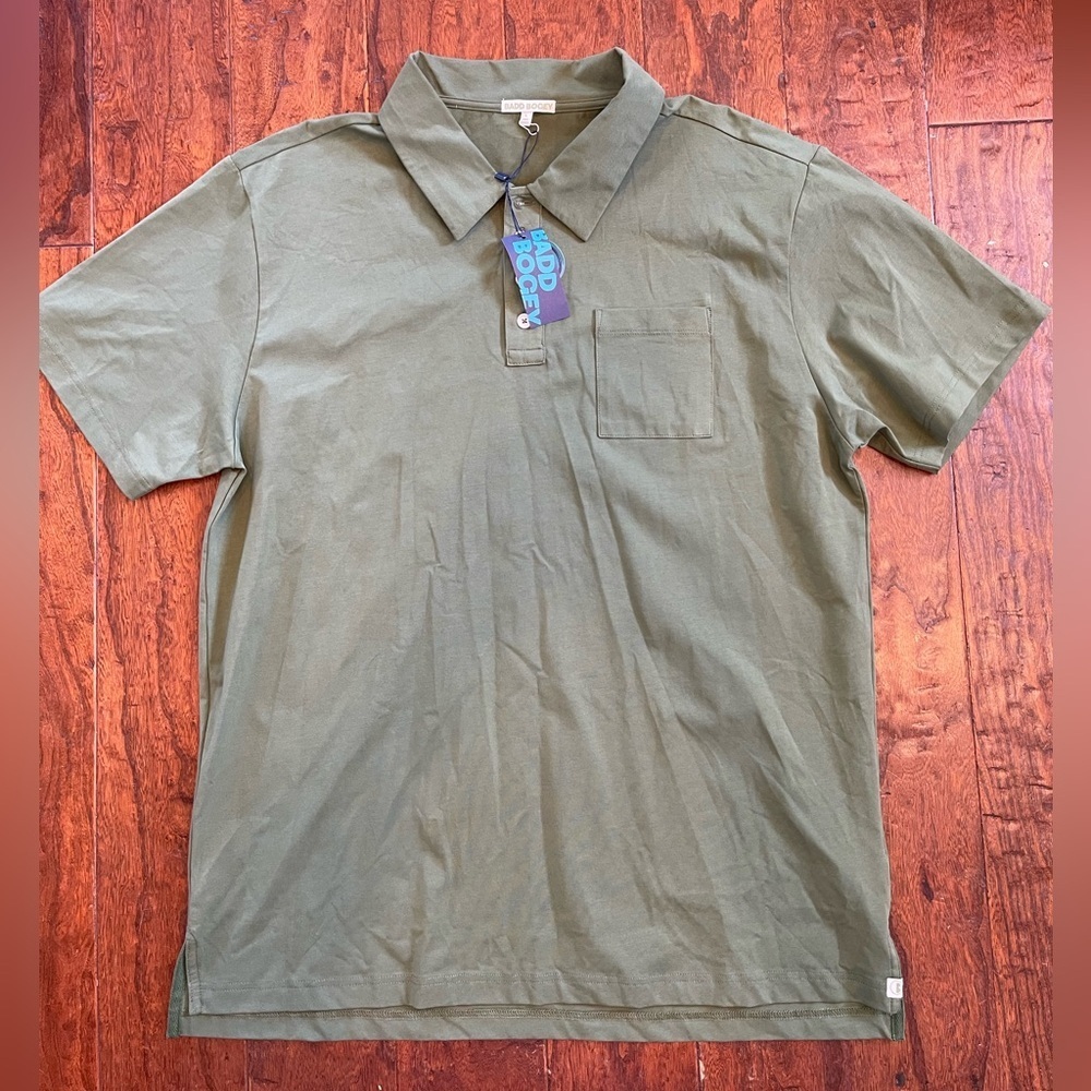 NWT Men's BADD BOGEY Green Short Sleeve Golf Active Pima Cotton Blend Polo Shirt